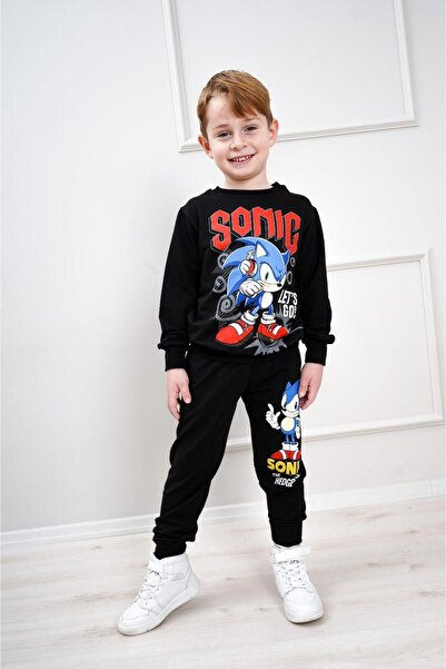 Yağmur Giyim Pjk2İ Sonic Patterned 2-Strand 100% Cotton Boys' Tracksuit Set 3...