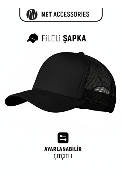 Net Tekstil Siyah Fileli Ayarlanabilir Çıtçıtlı Spor Şapka Cap Unisex