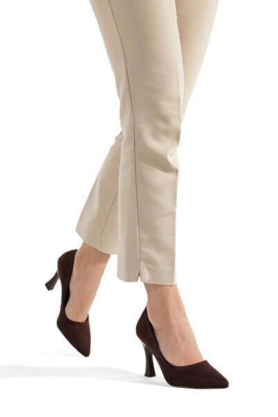 PAYZİN Stiletto Brown Suede 9 cm Goblet Heel Round Toe Pointed Toe Closed