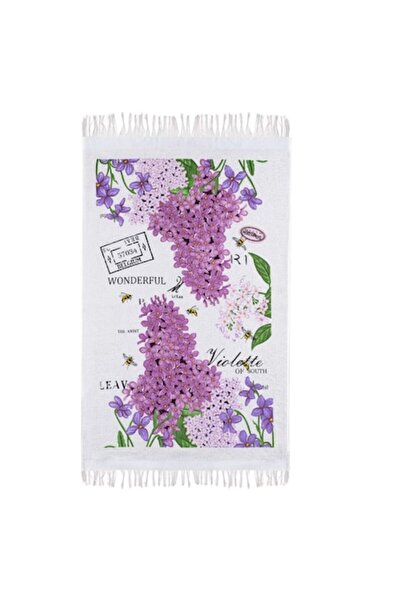 OEM Kitchen Towel Cotton, Lilac Flowers Model, 60x35cm, White-Purple