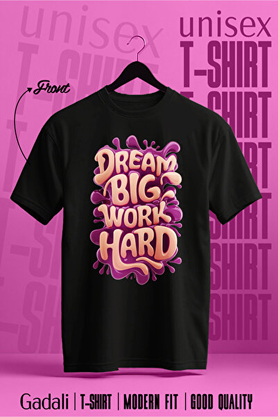 Gadali Unisex Purple Dream Big Work Hard Printed Casual T-Shirt