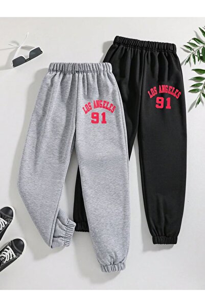 ship master Unisex Los Angeles 91 Printed 2-Piece Jogger Sweatpants Black Gra...