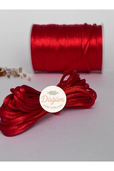 Düğüm Hobi Atölyesi 2 mm 20 metre Kırmızı Floş Sıçan Kuyruğu Saç Örgü Bilekli...