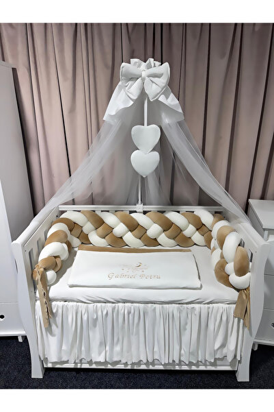 PeppiBambini Personalized 11-piece crib bedding -Beige Velvet Braided Sides -