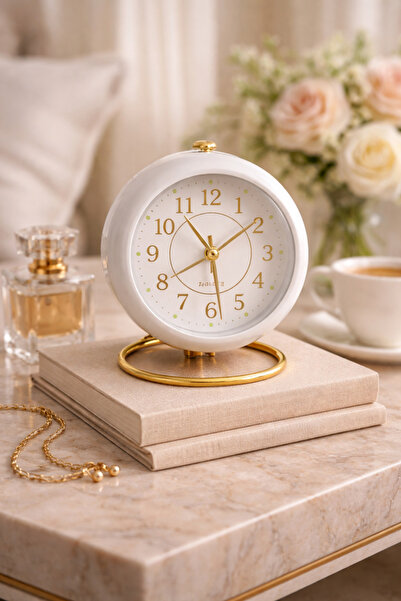 Duru Dijital Gold Retro Quartz Sessiz Ve Işıklı Dekoratif Masa Saati,Çalar Sa...