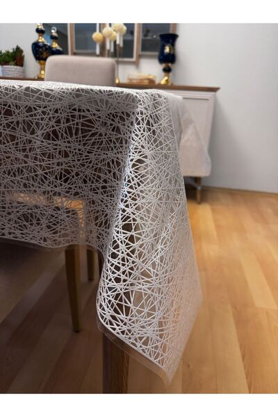 Valerium مفرش طاولة من الألياف البلاستيكية PVC بنمط مخطط قابل للمسح ومقاوم لل...