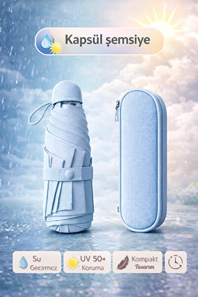 Tilbe Home Çantalı Kapsül Şemsiye 8 Telli Fiber Şemsiye Taşınır Manuel Mini B...