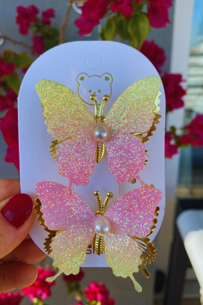 Nisankids Ασημί απαλή πολύχρωμη πόρπη πεταλούδας 1 ζευγάρι