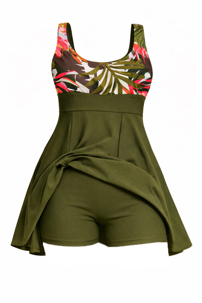 CUPSEA Γυναικείο μαγιό με σορτς και φούστα με σχέδιο φύλλων