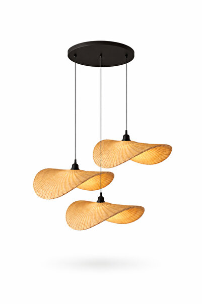 Joujou NORDIC TRIO 3'LÜ SARKIT AVİZE SETİ 60 Cm Çap | El Yapımı Rustik Rattan...