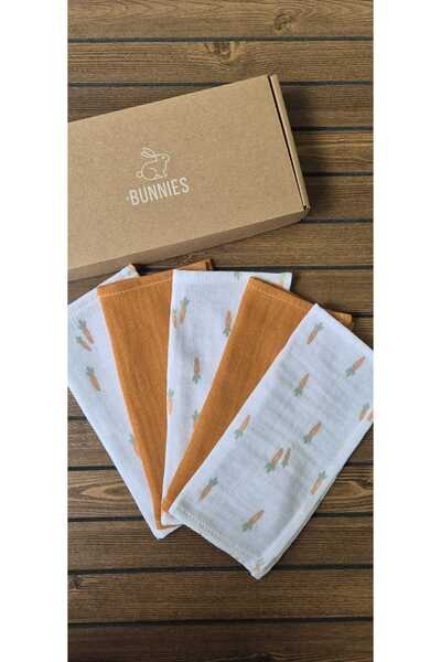 Jr Bunnies Baby Muslin Mouth Wipes Set of 5 – Carrot Patterned, Economical, L...