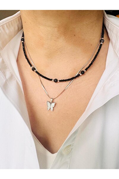 DEVİ fashion قلادة الفراشة المصنوعة من الفولاذ