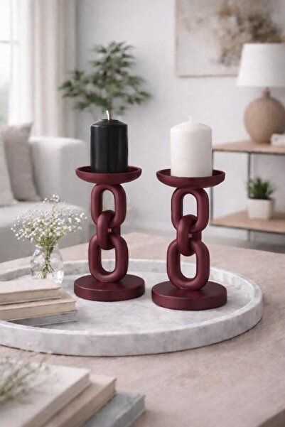 Store Modern Dekoratif Mumluk Seti 2’li | Bordo Taş Tozu Şamdan | Konsol & Or...