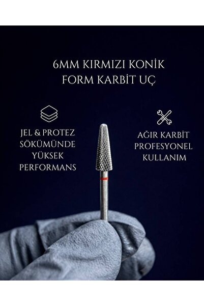 Rulia Professional Rulia 6 mm Kırmızı Konik Karbit Freze Ucu Jel ve Protez Sö...
