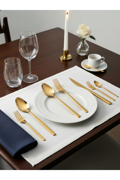 MyBru Paslanmaz Çelik Gold 84 Parça Çatal Kaşık Bıçak Seti 12 Kişilik 304 Pas...