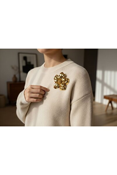 ega collection Gold Büyük Çiçek Broş