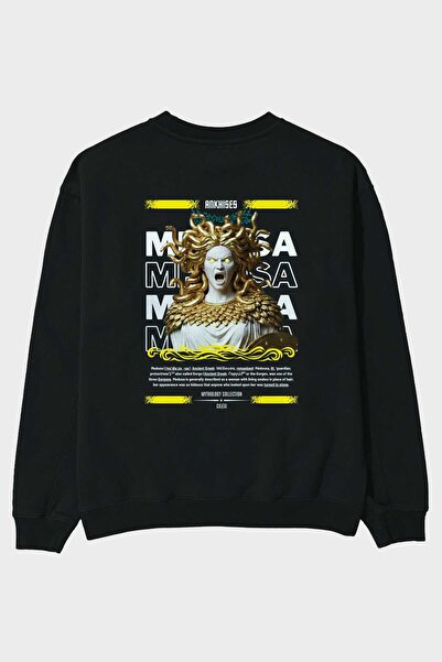 Ankhises Hanorac oversize negru cu imprimeu pe spate Medusa 1 Mitology, pentr...