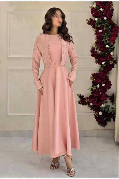 Liva Soft pink evening dress with an elegant embroidered jacket