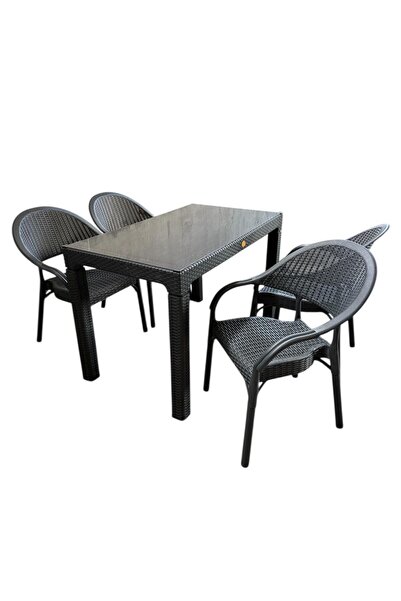 nar sokağı Bambu 70x120 Cm Camlı Rattan Bahçe Balkon Masa Takımı