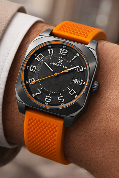 Daniel Klein Silicone Cord Steel Case Men's Wristwatch with Calendar and Brac...