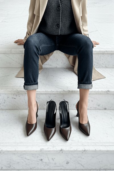 DİVOLYA Rozalinda Brown (8 cm Heel) Pointed Front Daily Use Heeled Shoes