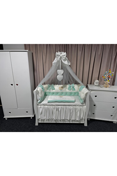 PeppiBambini Personalized 11-piece ROYAL Velvet White Mint crib bedding -