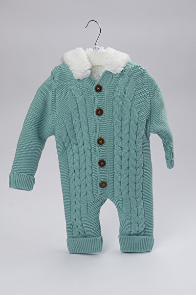 Yerli Baby Fleece Welsoft Hooded Knitted Patterned Baby Romper with Ears