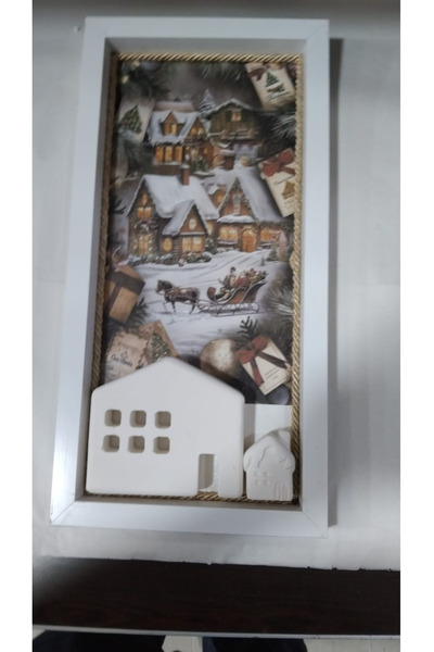 esdekor إطار أبيض مستطيل الشكل مقاس 40x20 سم مصنوع يدويًا لعيد الميلاد قطعة و...