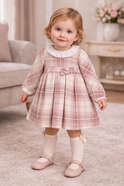 MAYORAL Kız Bebek Fırfır Yaka Detaylı Ekose Elbise