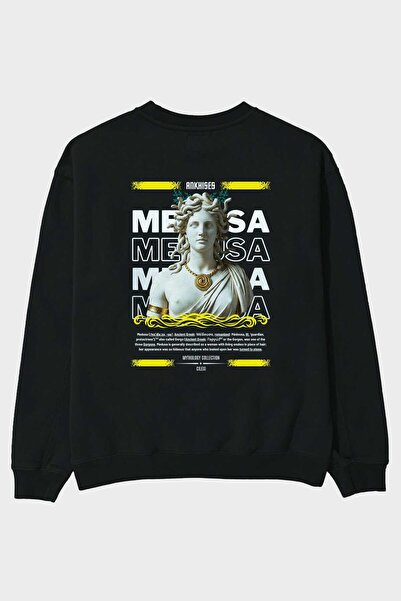 Ankhises Медуза 3 Митология Гръб Печат Черно Оверсайз Суитшърт Мъжки Дамски К...