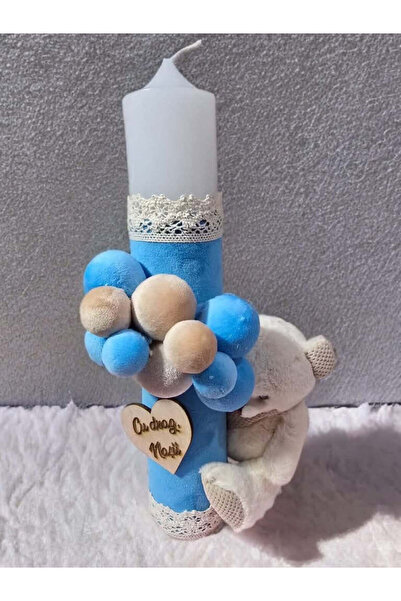 OBSIDION Κερί βαπτιστικού αρκουδάκι - βελούδινες μπάλες σε βασιλικό μπλε