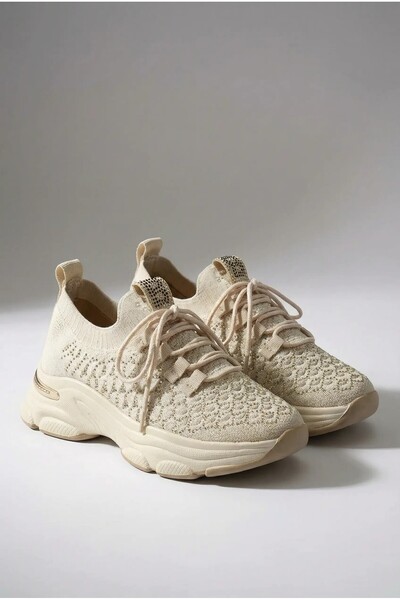 marceline Women's Beige Daily Orthopedic Sole Breathable Knitted Stone Sneake...