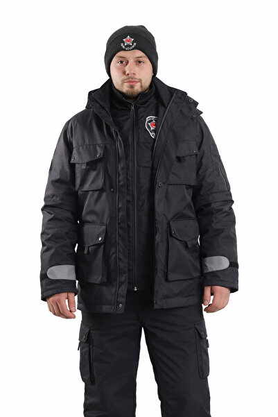 IŞIL TEKSTİL Unisex Siyah Kaban ve İç Mont İkili Takım, İş Montu, Soğuk Hava ...