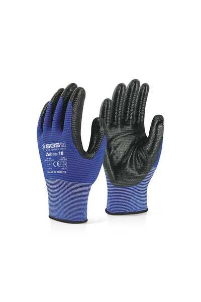 SGS Sgs7120 Nitrile Coated Knitted Gloves Blue Zebra-10 1 Box (240 Pairs)