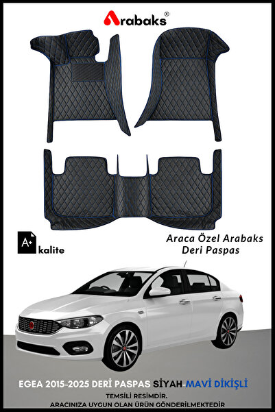 Arabaks Fiat Egea 2015–2025 8D Premium Deri Havuzlu Paspas Seti Siyah-Mavi Di...