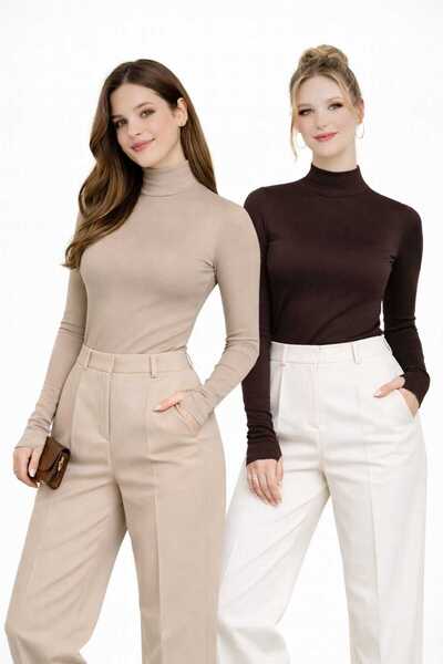MODARENGİN Women's Half Turtleneck Bodysuit with Finger Detail, Stylish Desig...
