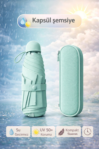 Tilbe Home Çantalı Kapsül Şemsiye 8 Telli Fiber Şemsiye Taşınır Manuel Mini B...