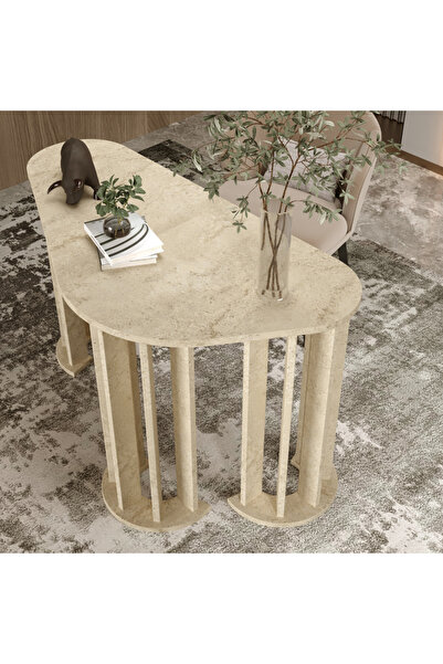 klubeconcept Osmanlı Zarafeti Beyaz Oval Ayaklı Çalışma Masası %100 MDF 120 cm
