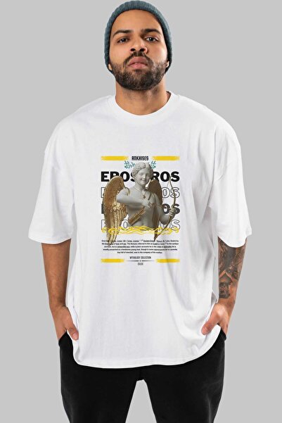 Ankhises Tricou supradimensionat alb cu imprimeu frontal Eros Mythology, pent...