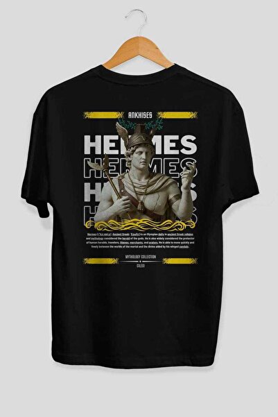 Ankhises Hermes 1 Mythology Μαύρο μπλουζάκι με στάμπα στην πλάτη, ανδρικό γυν...