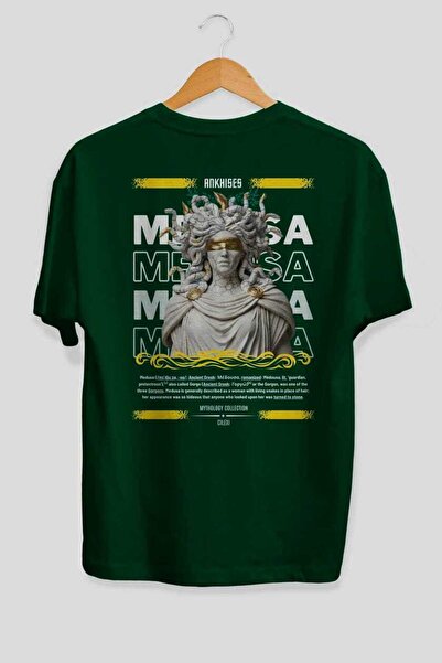 Ankhises Медуза 2 Митология Печат на гърба Зелена тениска с голям размер Мъжк...