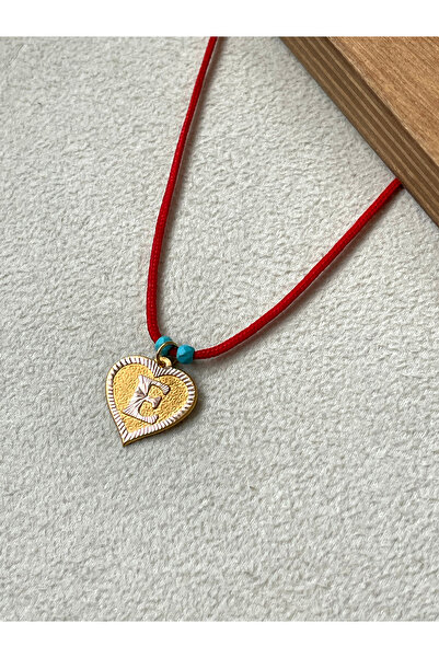 Rupen Kraft Kırmızı İpli 14 Ayar Altın E Harfi Kolye Altın Kalpli Harf Kolye ...