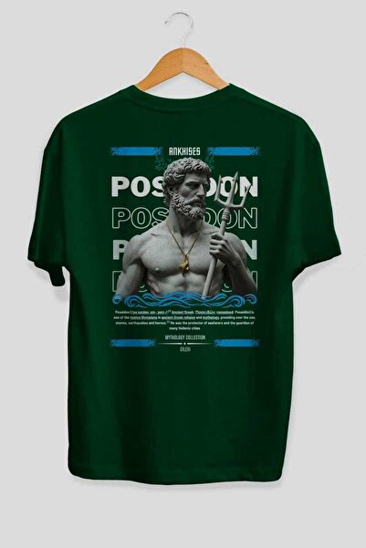 Ankhises Poseidon 3 Mythology Back Printed Oversized T-Shirt Men Women Cotton...