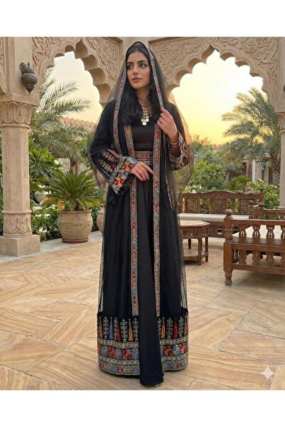 STYLENOVA Elegant black jalabiya with traditional embroidery