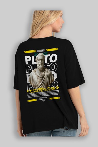 Ankhises Plato 1 Mythology Back Printed Black Oversize T-Shirt Men Women Cotton Crew Neck Tshirt
