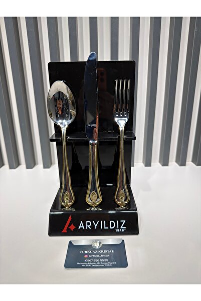 Vakıf home Ar yıldız 84 Parça Gold 12 Kişilik Çatal Kaşık Bıçak Takımı Seti