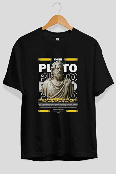 Ankhises Plato 2 Mythology Tricou oversize negru imprimat în față Bărbați Fem...