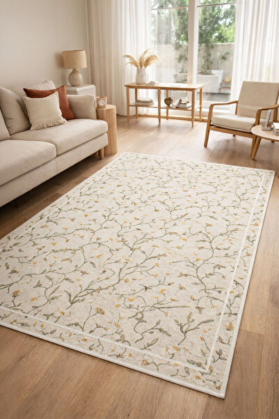Nihai Ev Dijital Kaymaz Yıkanabilir Çiçekli Floral Eskitme Vintage Salon Halı...