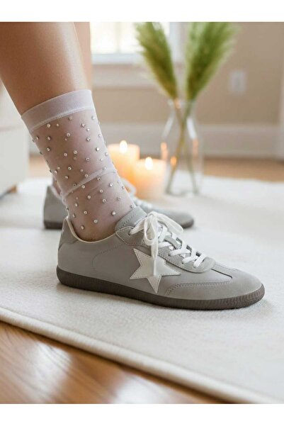 Klay Shoes Kadın Yıldız Detaylı Rahat Şık Sneaker Bağcıklı Spor Ayakkabı