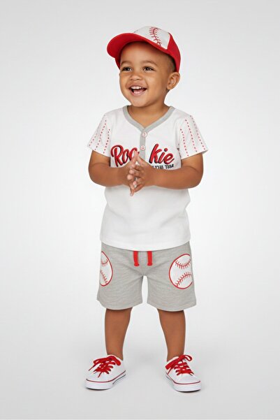 Baby Starters Toddlers Boy 3 Piece Embroidered T-Shirt And Shorts With Baseba...